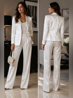 French connection white satin effect Adaline textured blazer single breasted NWT